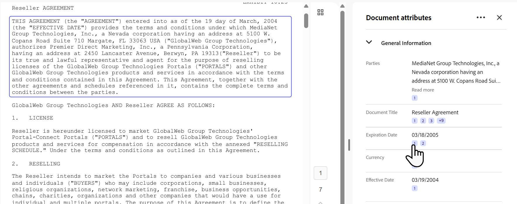 Open document with an extracted attribute value and numbered citation linking to its supporting source content.