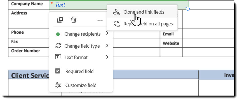 Clone and link fields