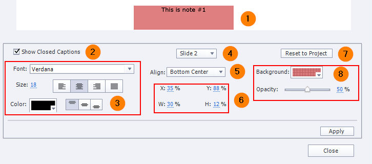 Closed caption text properties