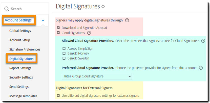 Digital Signature tab