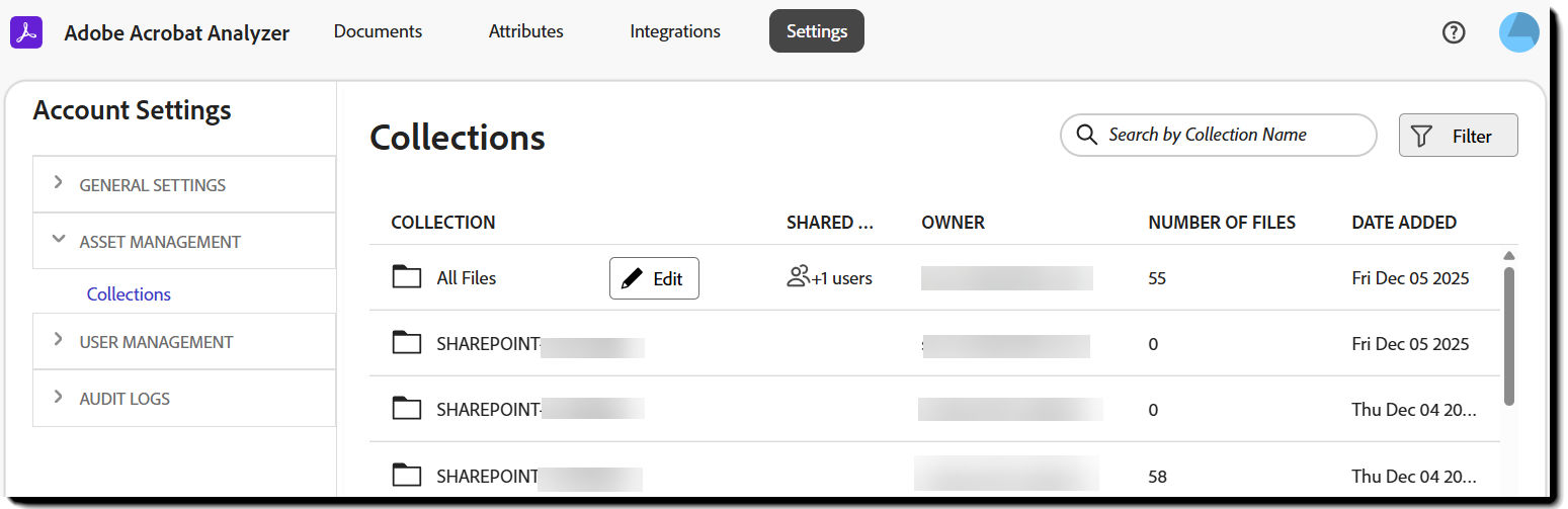 The Asset Management page with the Edit button exposed.