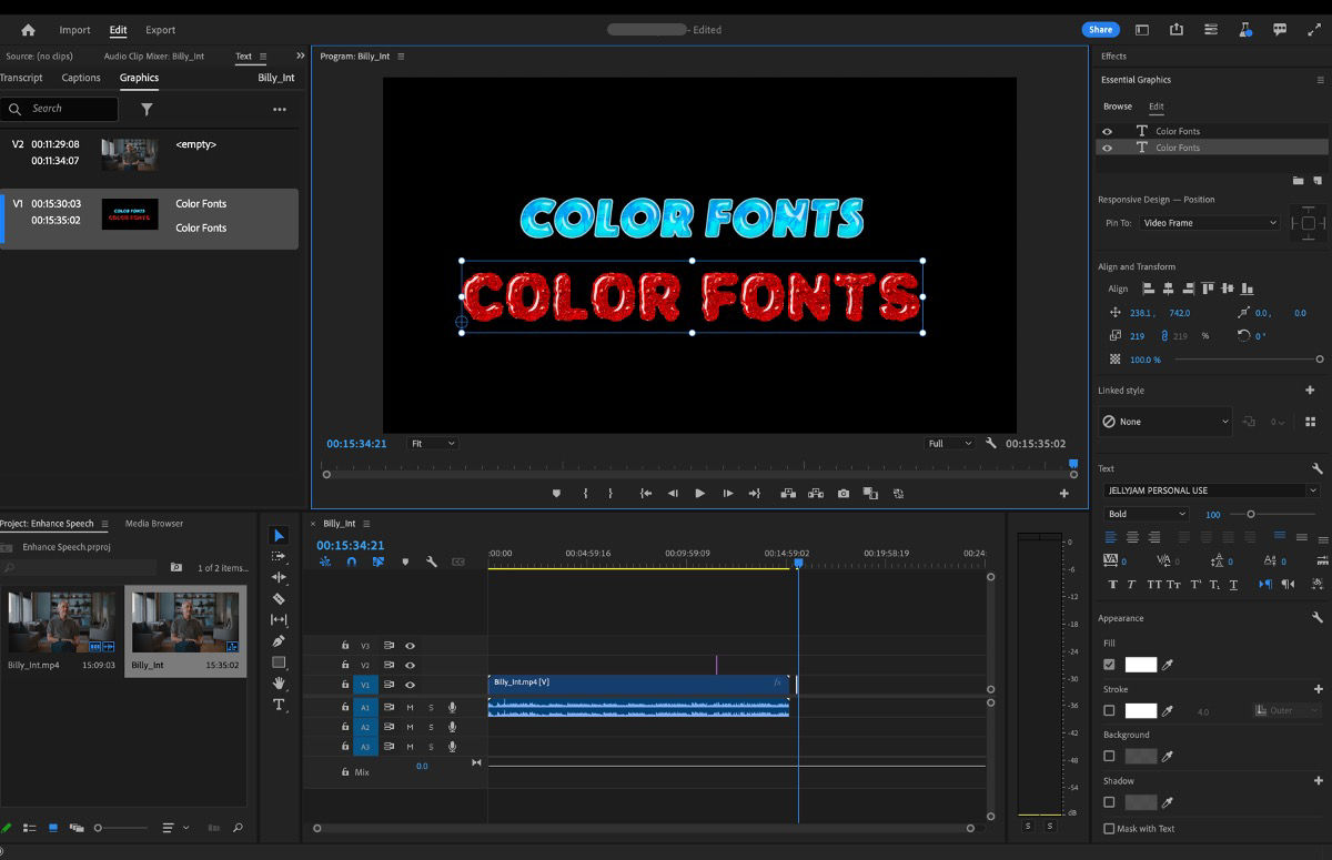 UI shows different color fonts in the Program Monitor.