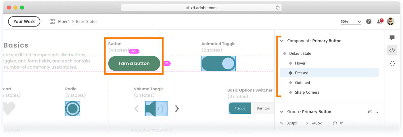 Component states in design specs