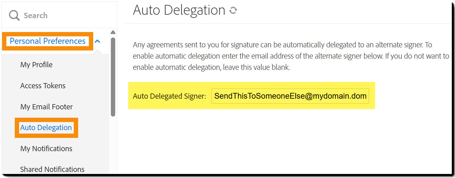 Set the Delegation email