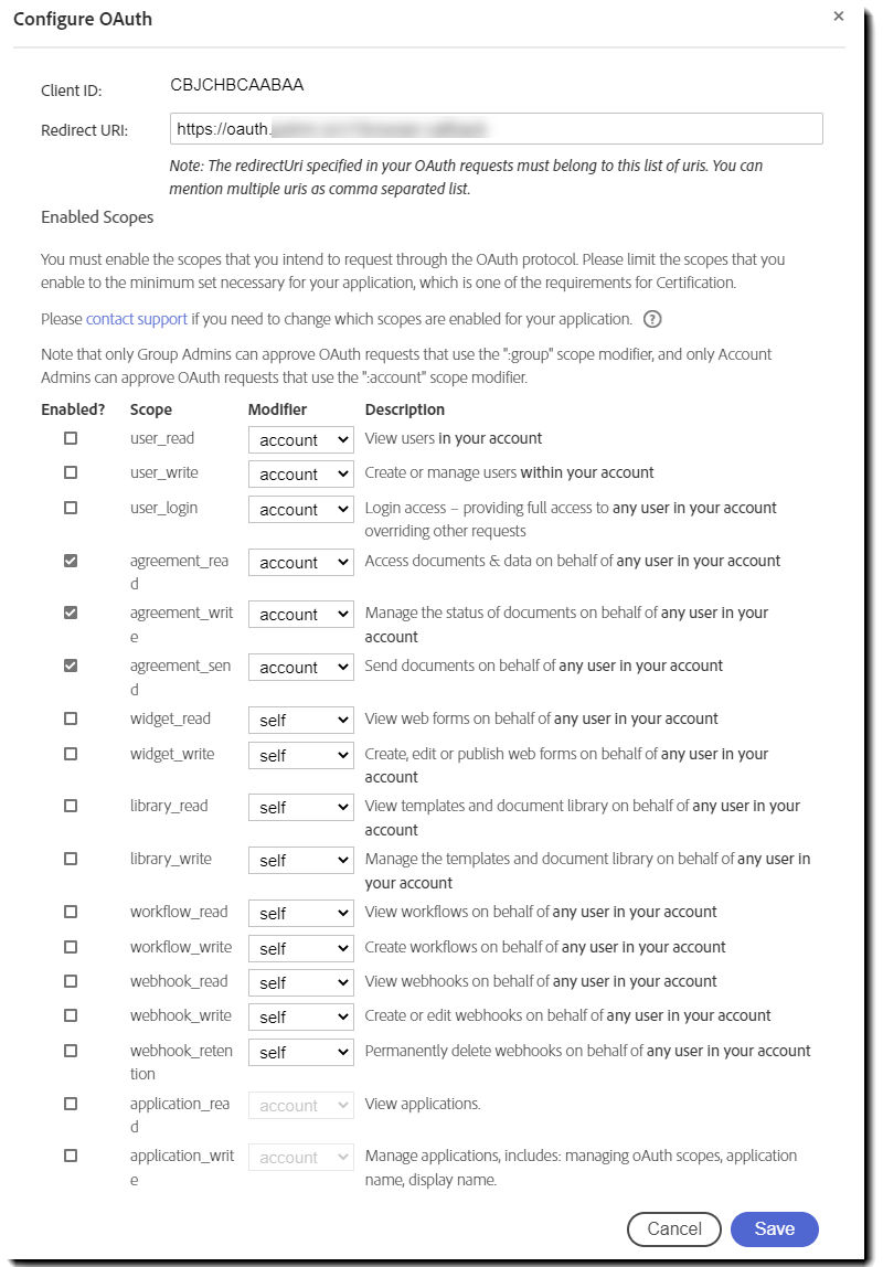 Configure the Configure OAuth panel