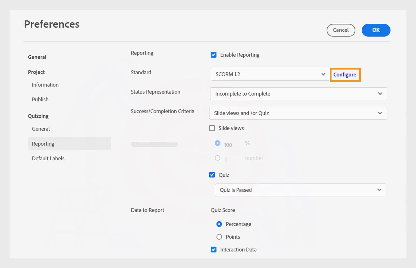 Configure SCORM