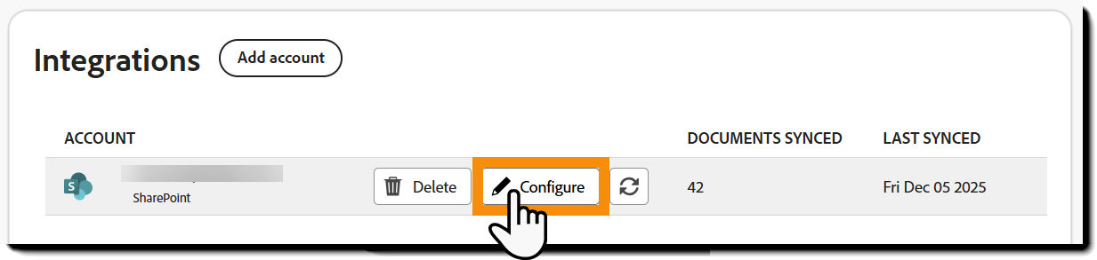 The integration page with the Configure button exposed