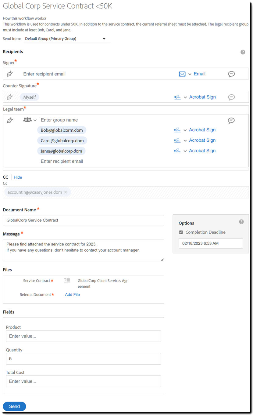 Workflow configured agreement