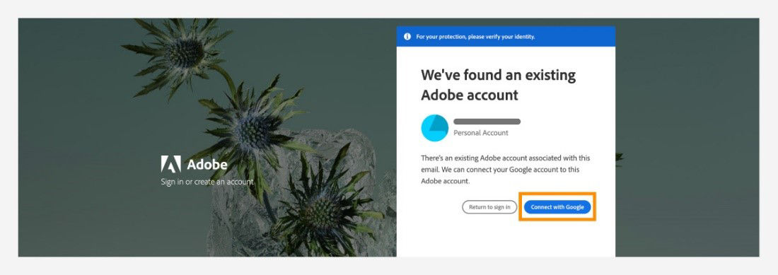 Connect your Google account with Adobe account