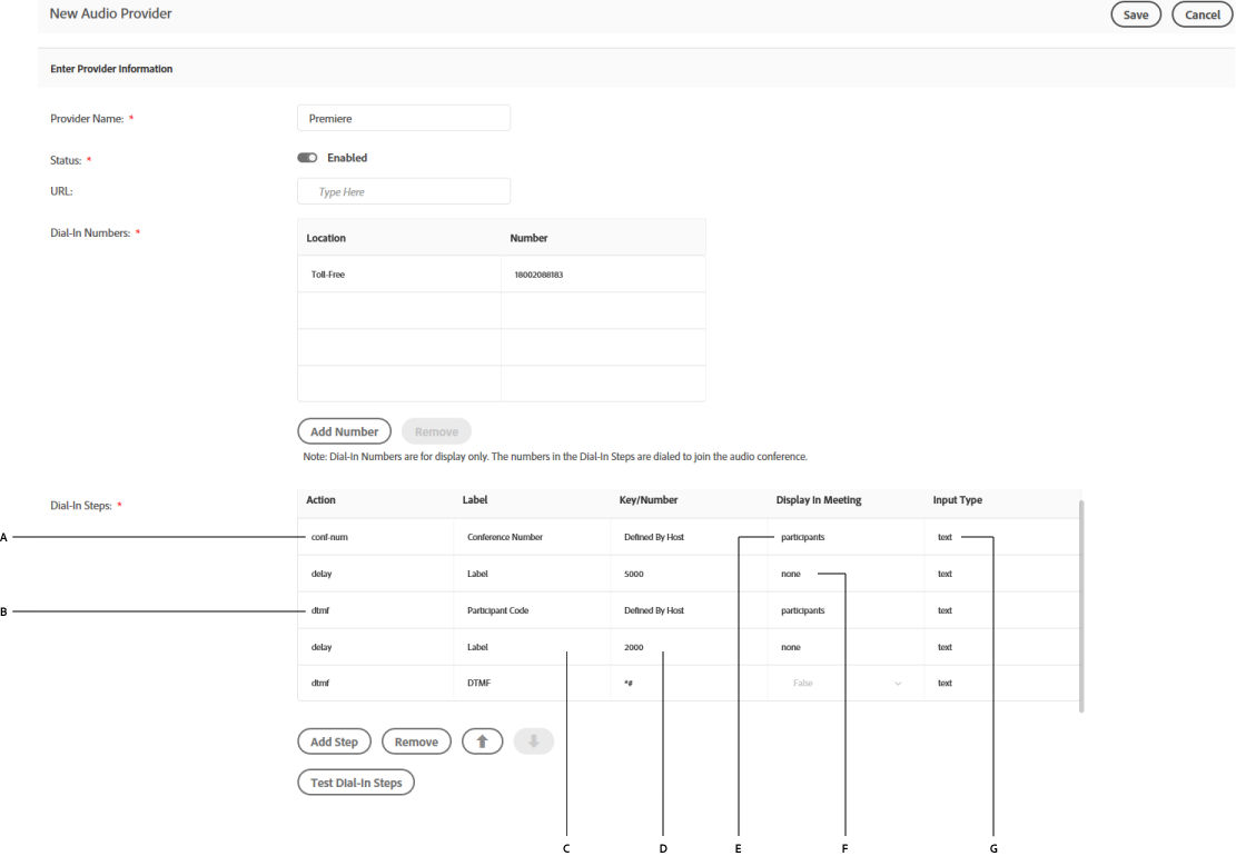 Example of a dialing sequence