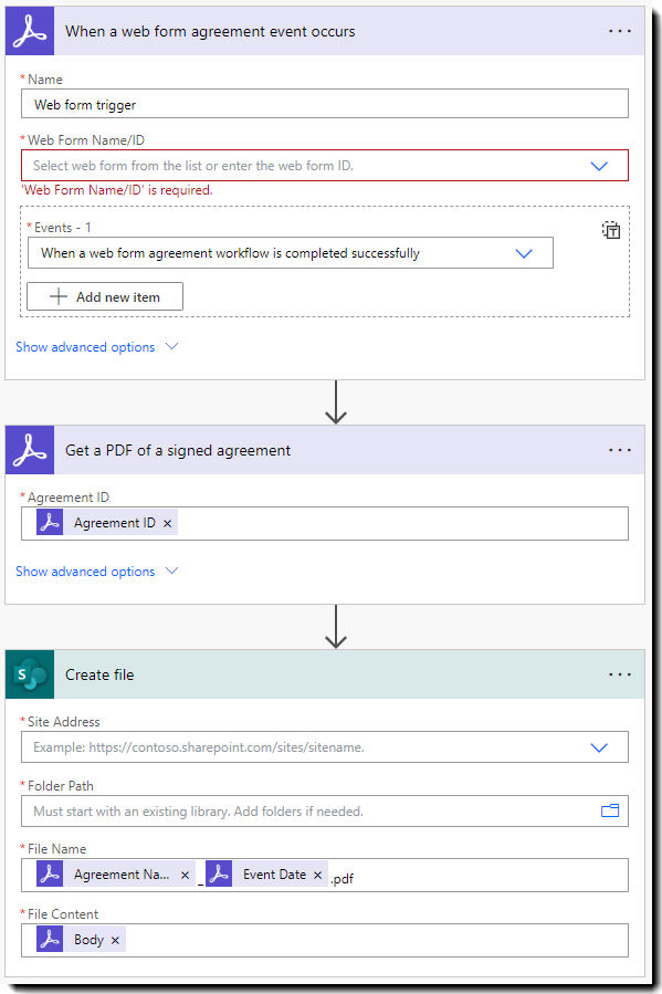 The advanced editing view showing three connectors