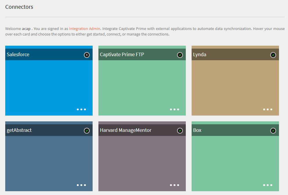 Integration Admin Homepage - Connectors