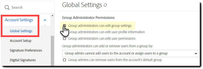 Controls t allow group admins to edit groups