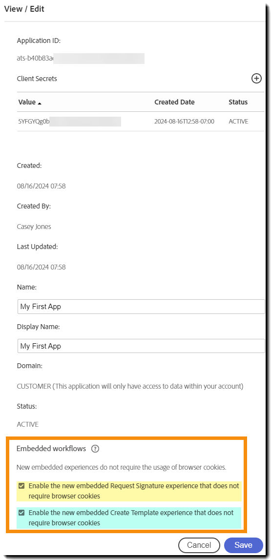 The View / Edit panel with the embedded workflow controls highlighted.