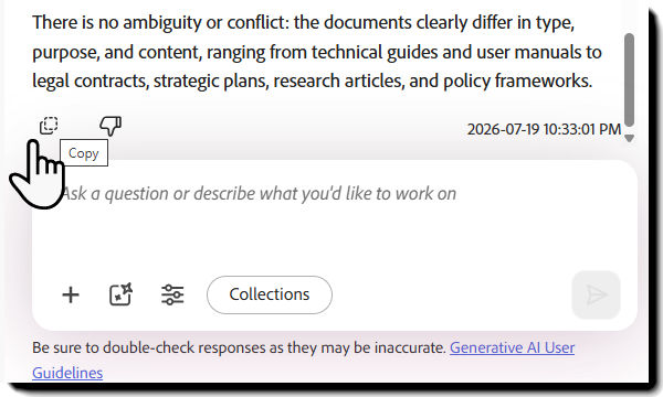 The AI Assistant reply with the Copy icon highlighted