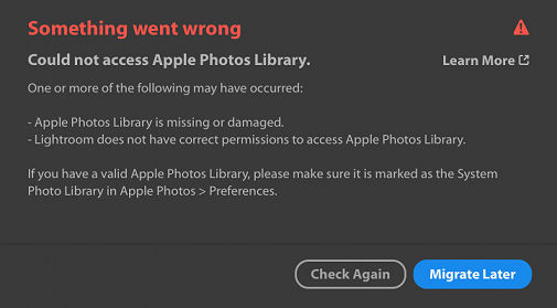 Error: Could not access Apple Photos Library