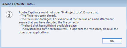 Captivate corrupted file error