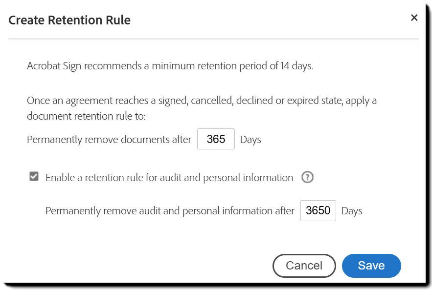 Create retention rule