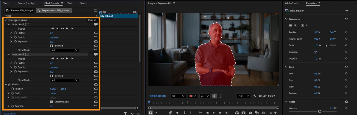 The Effect Controls panel is open, an effect is selected, and the dropdown is open to reveal its controls.