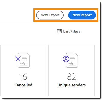 Buttons to create new reports or data exports