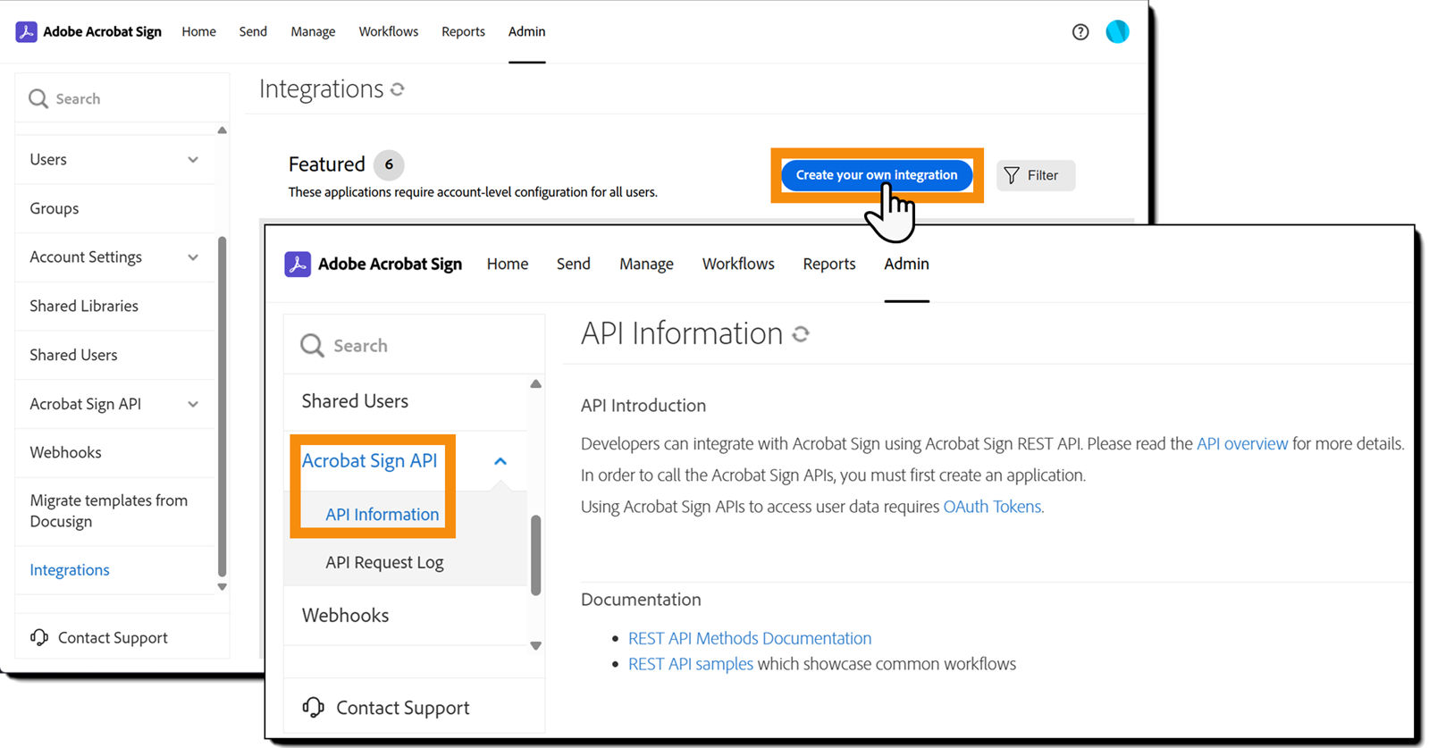 Navigate to the "Create your own integration" button