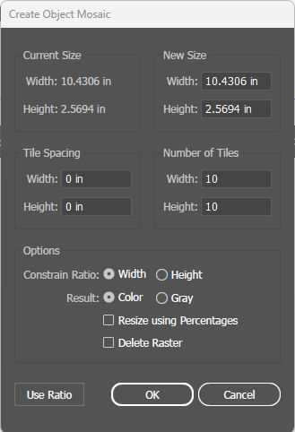 Create Object Mosaicdialog box to spe cify the various options to aply to the mosaic.