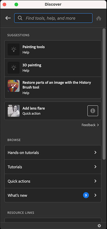 What's New section in Discover panel