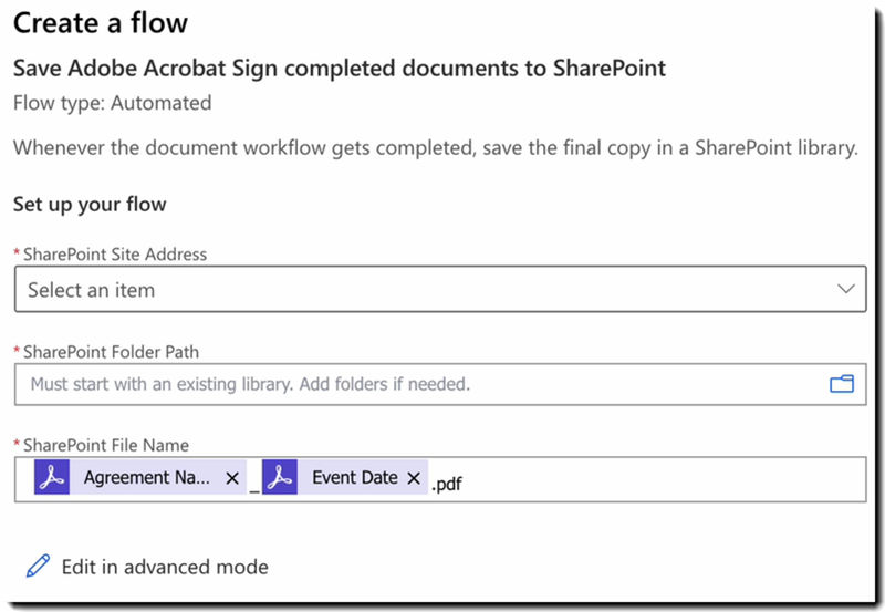 The Create a flow page showing the fields required to configure the Connectors.