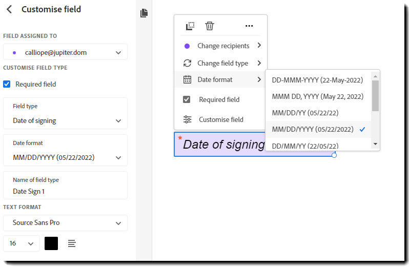 Date of Signing Field