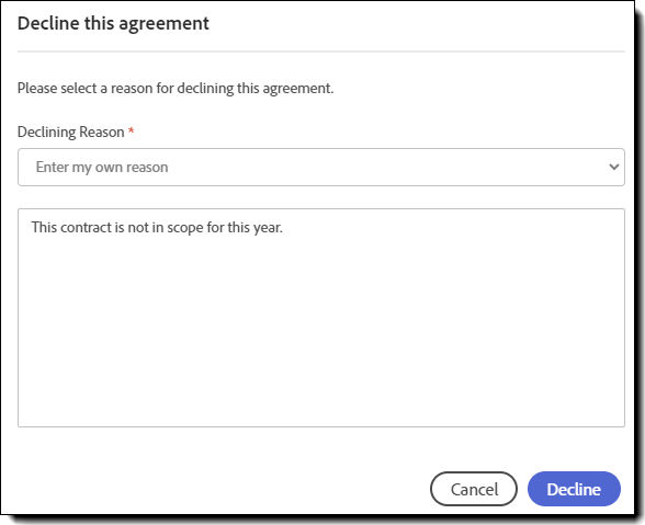 The "Decline to Sign" panel