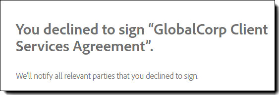 The success message when an agreement is declined.