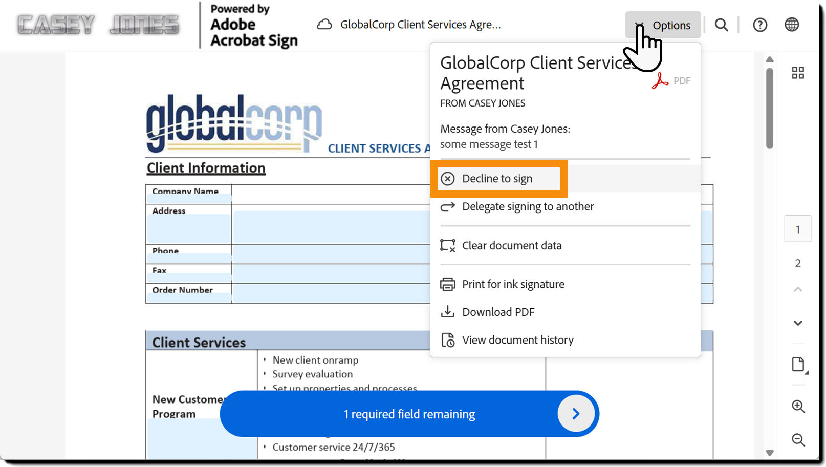 Decline to sign