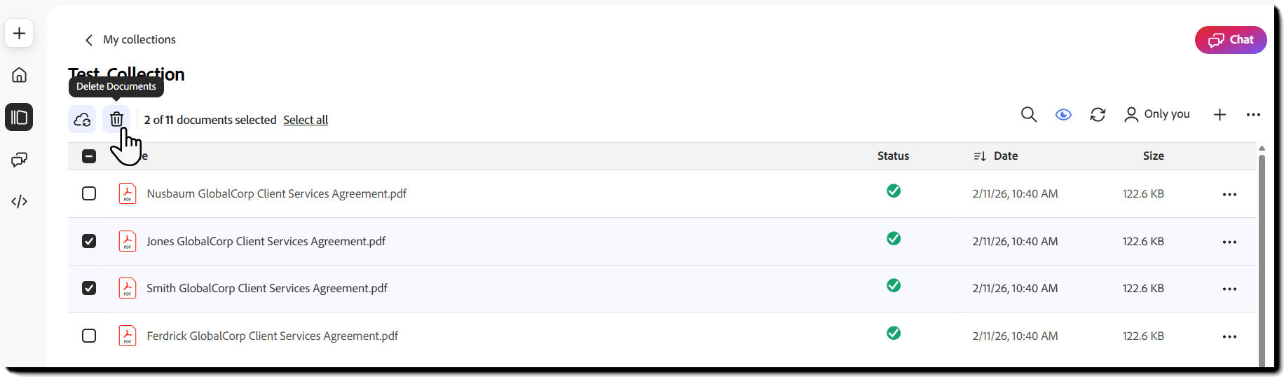 The collection page with the Delete icon highlighted