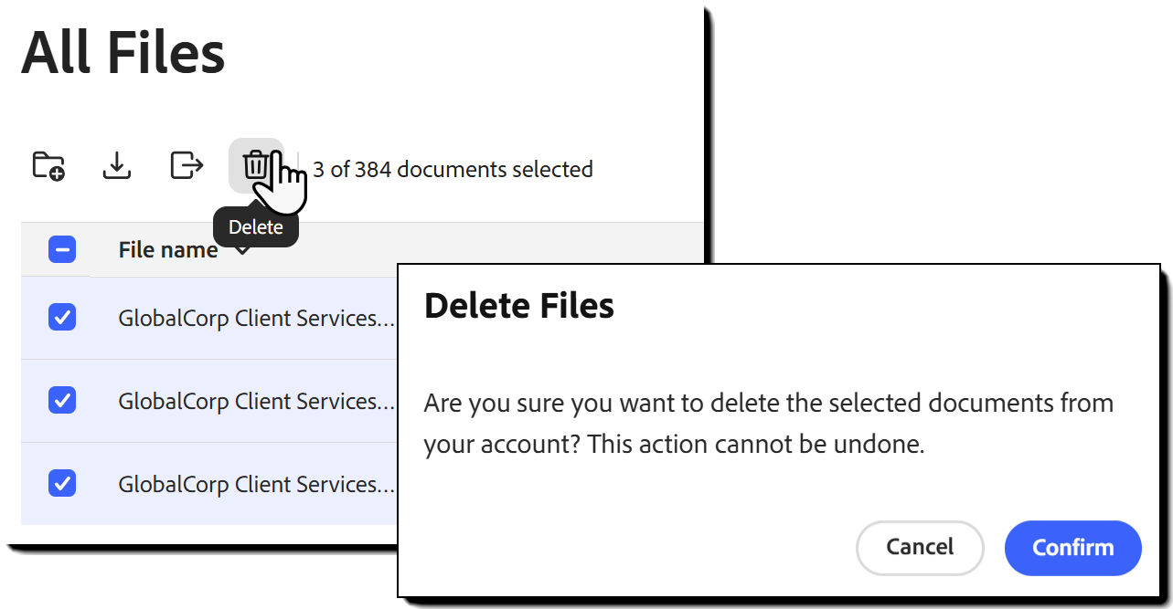 The Delete icon and the challenge to ensure deletion.