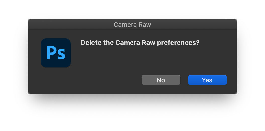 Delete Camera Raw preferences