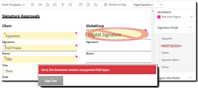 Digital Signatures not supported