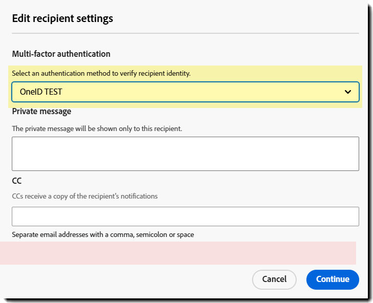 The senders view of the recipient settings when email checking is disabled