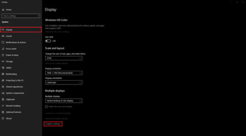 image of windows display settings window