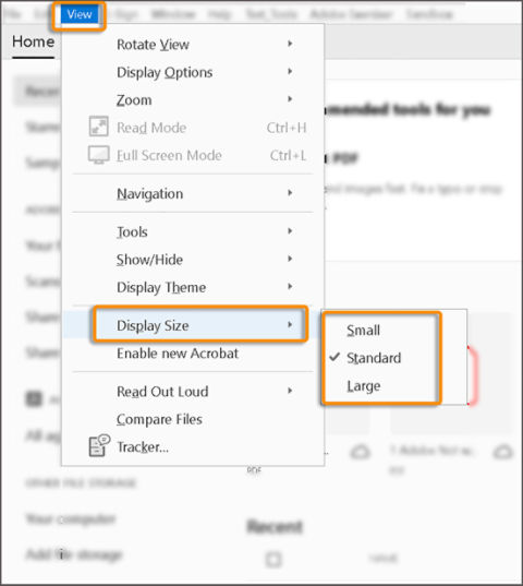 Adjust the display size