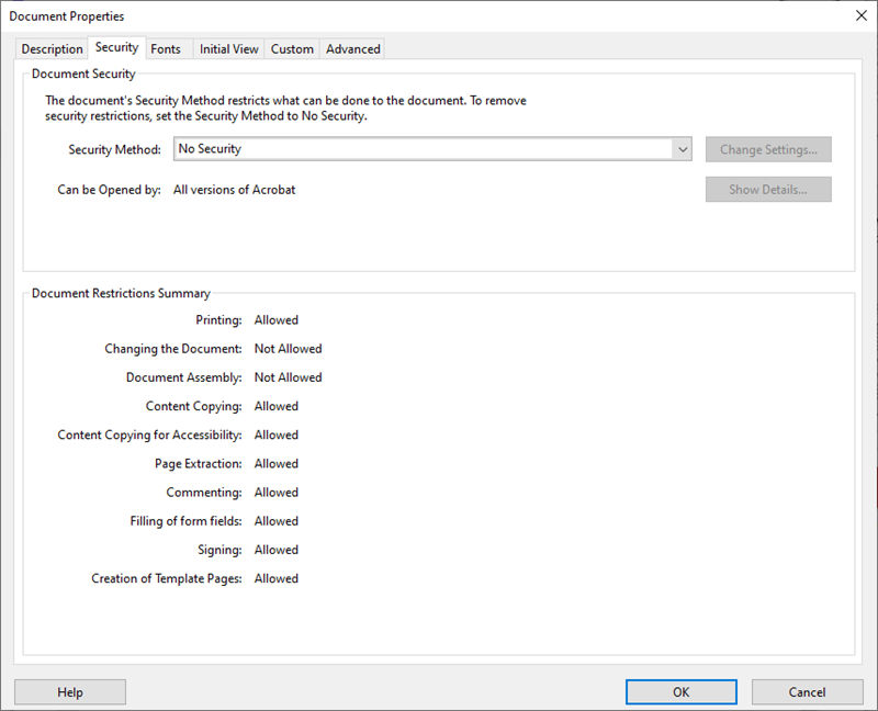 Document Security when page extraction is enabled