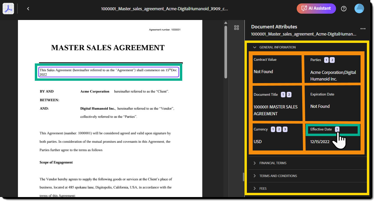 A selected documenmt with the attributes panel exposed and one citation displayed.