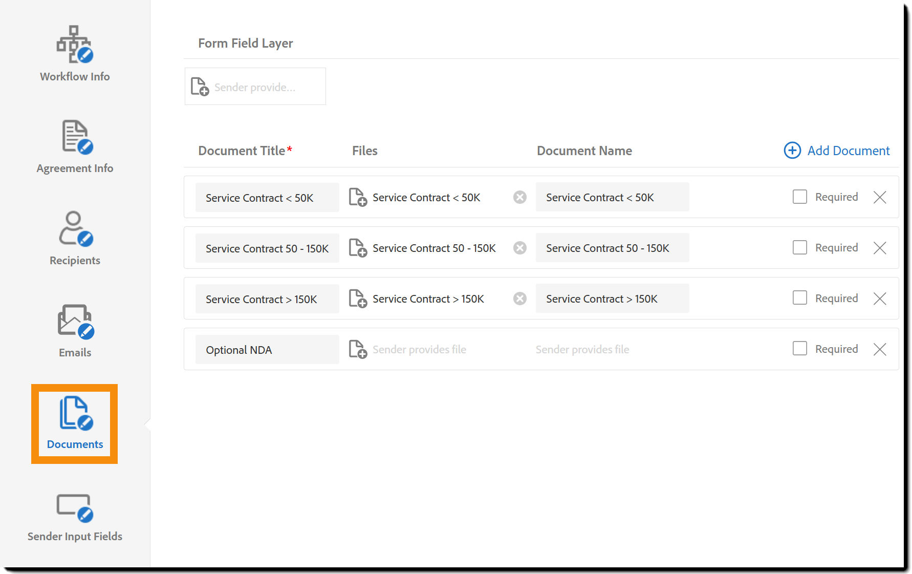 The Custom Workflow Designer showing the Documents tab