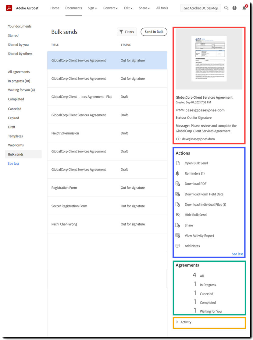 Send in Bulk context menu