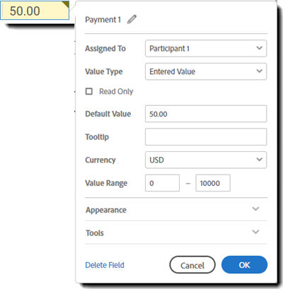 Recipient defined value configuraiton