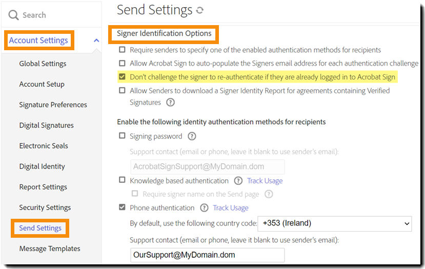 Enable the option to suppress the authentication if the user is logged in to Acrobat Sign.