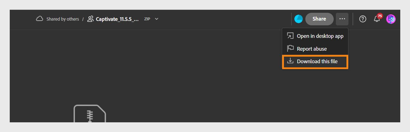 Download Adobe Captivate 11.5.5 manually if the automatic download does not start