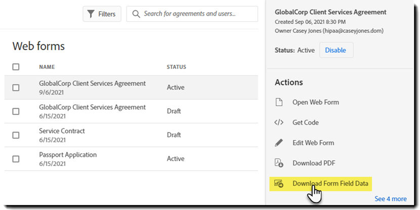 Download Form Field Data