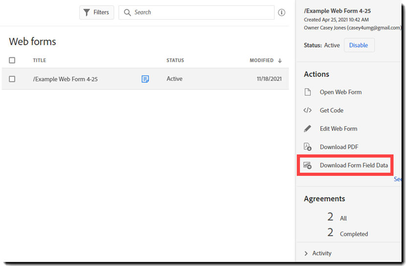 Download form field data