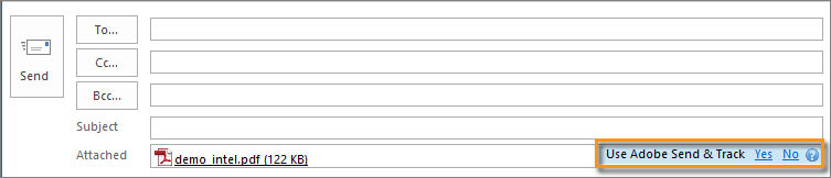 Adobe Send & Track yes/no link in the attachment input box