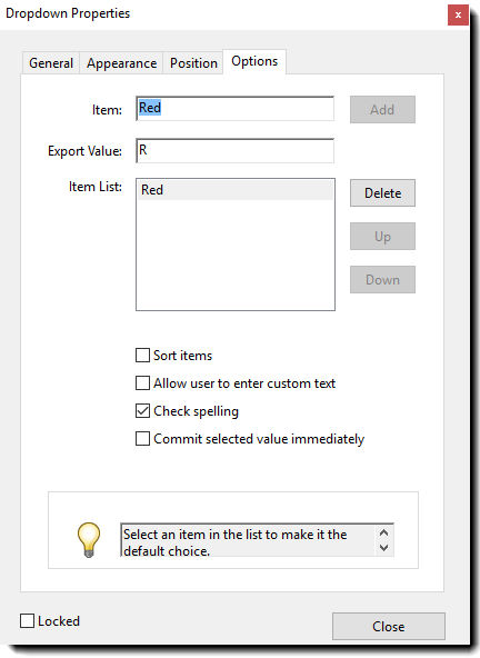 Drop-down box field options